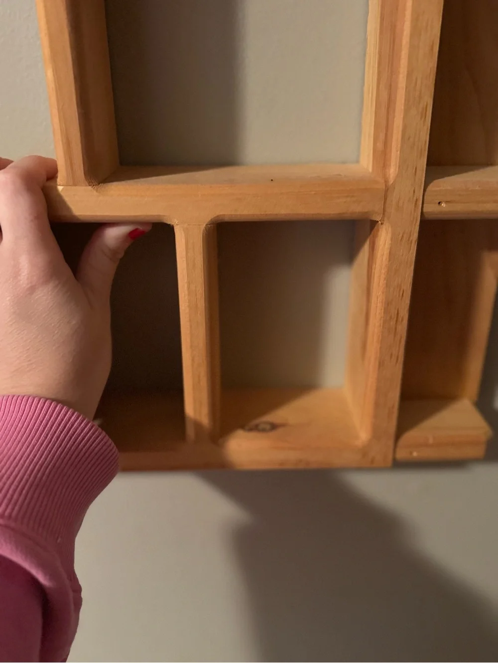Vintage Natural Wood Farm Trinket Display Shelf or Knick Knack Shelf 12 Spaces